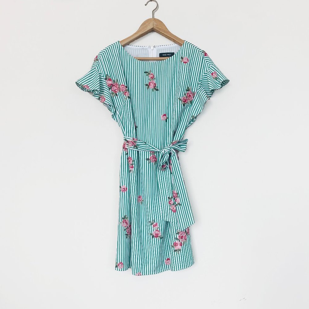 Size 2 - Green Striped & Floral Dress - Nine West